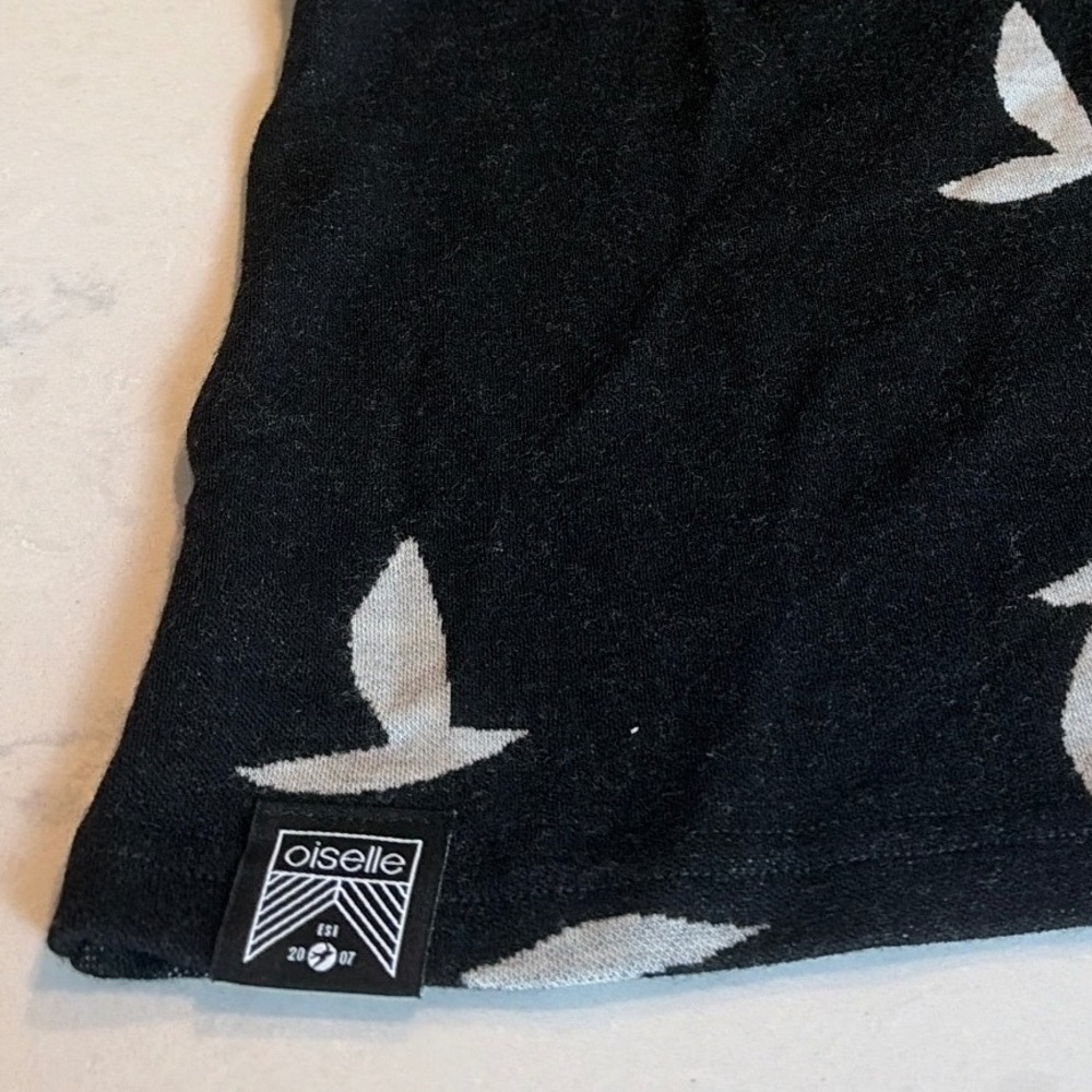 Oiselle Mock Neck Top Womens S Black Bird Print Merino Wool Sleeveless Sport - Picture 5 of 7